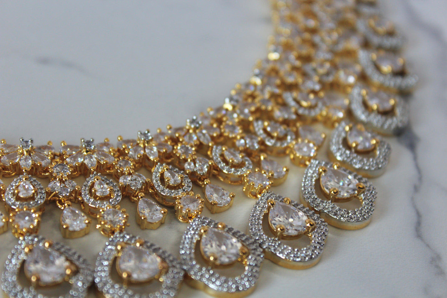 Golden Teardrop American Diamond Set