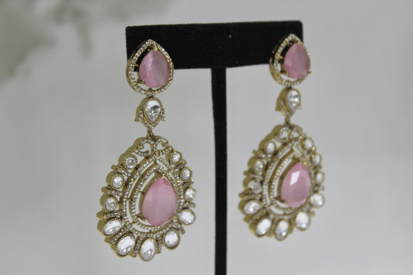 Victorian Grace Moissanite Polki Set - Pink