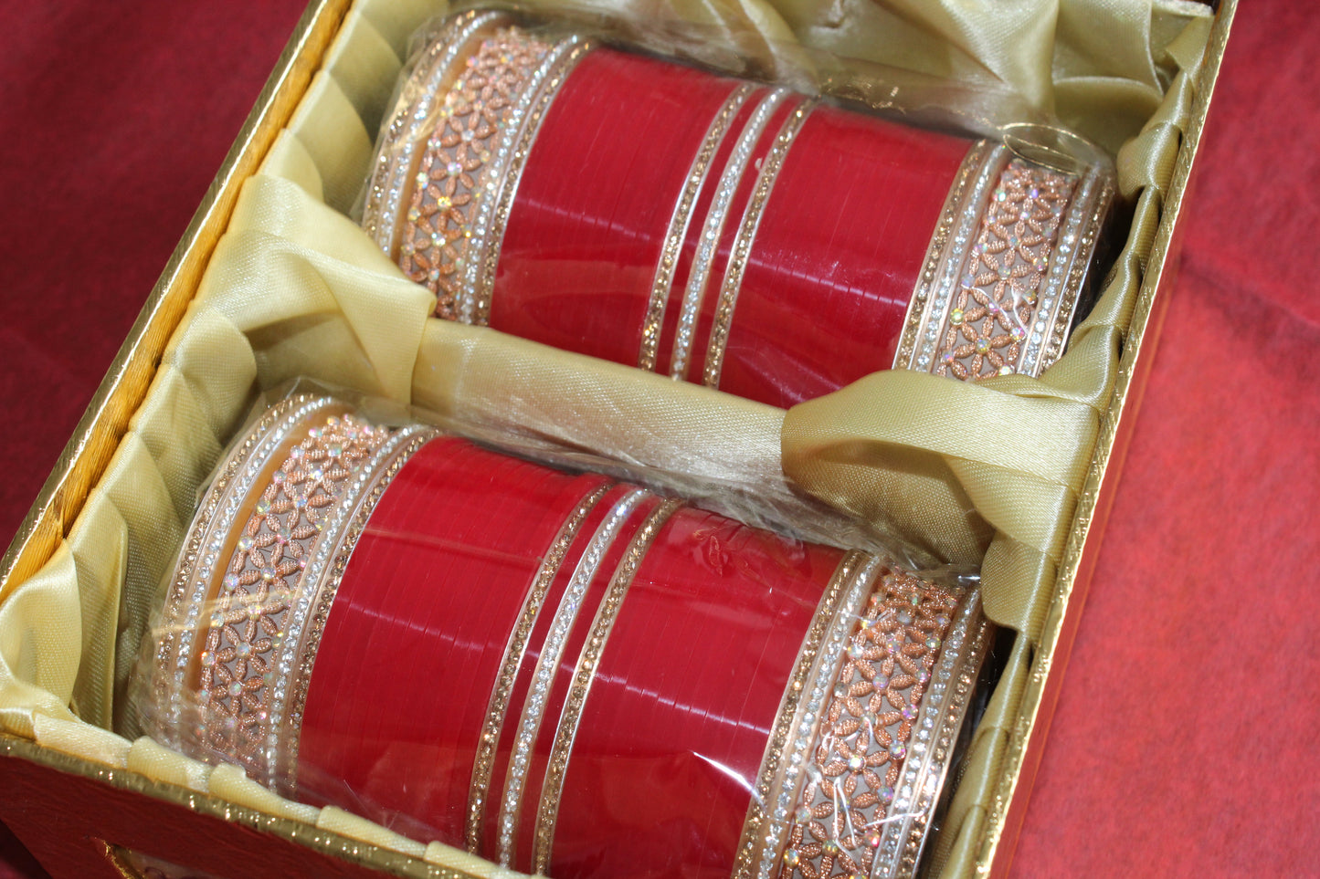 Golden Tradition Bridal Choora - Cherry Red - 2.8