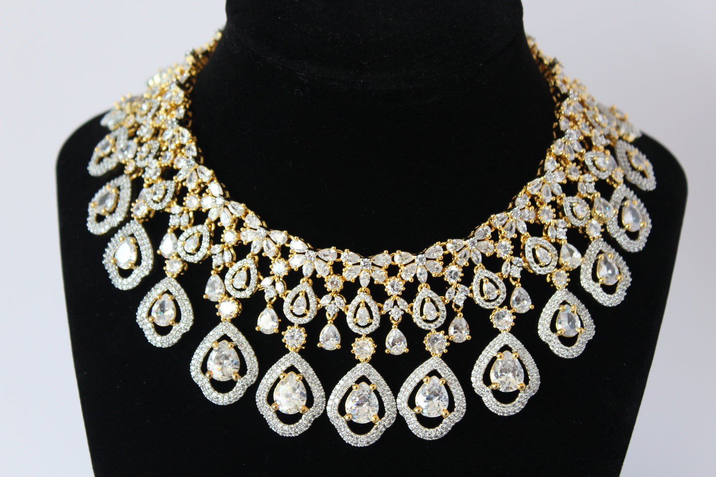 Golden Teardrop American Diamond Set