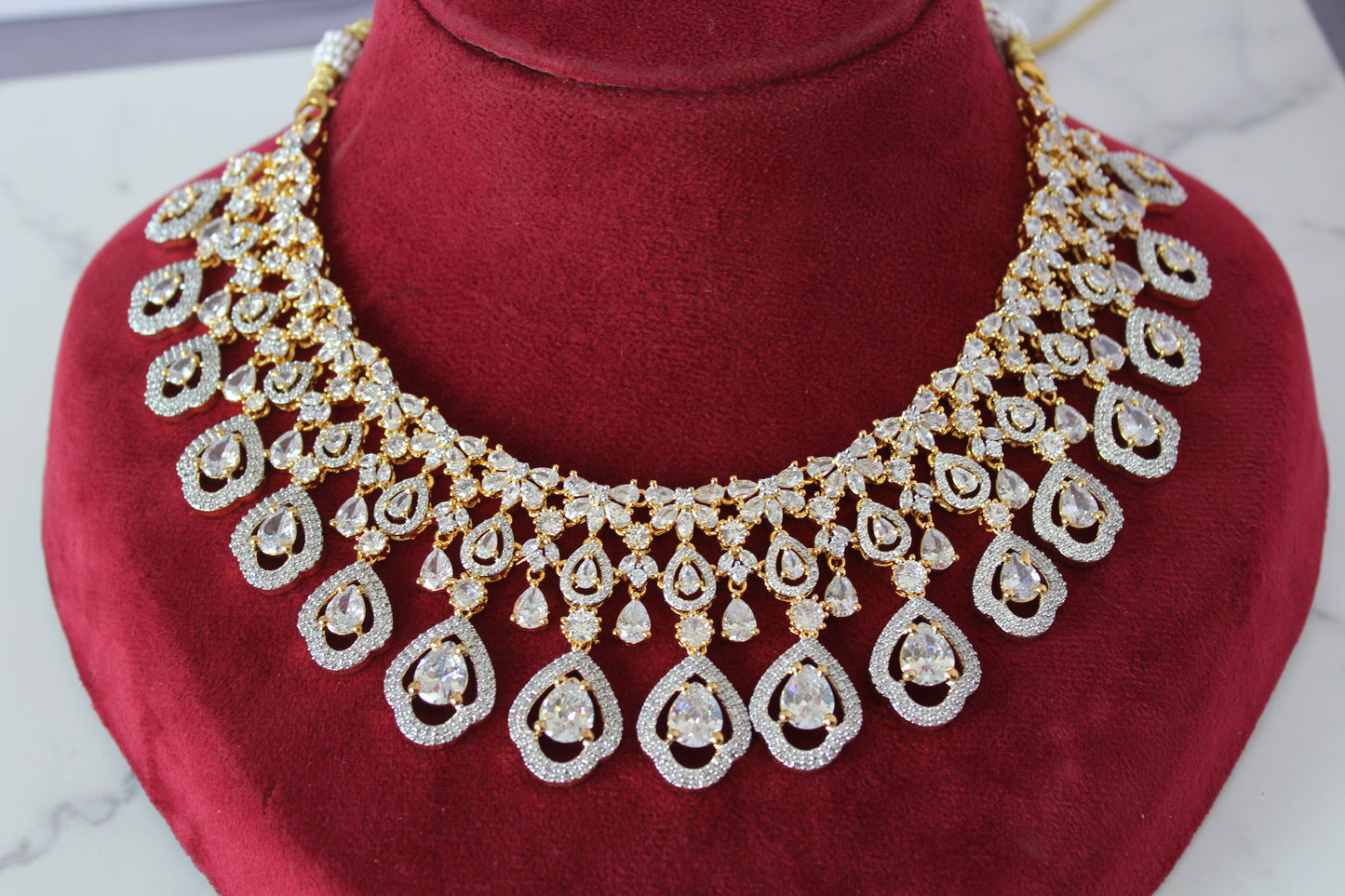 Golden Teardrop American Diamond Set