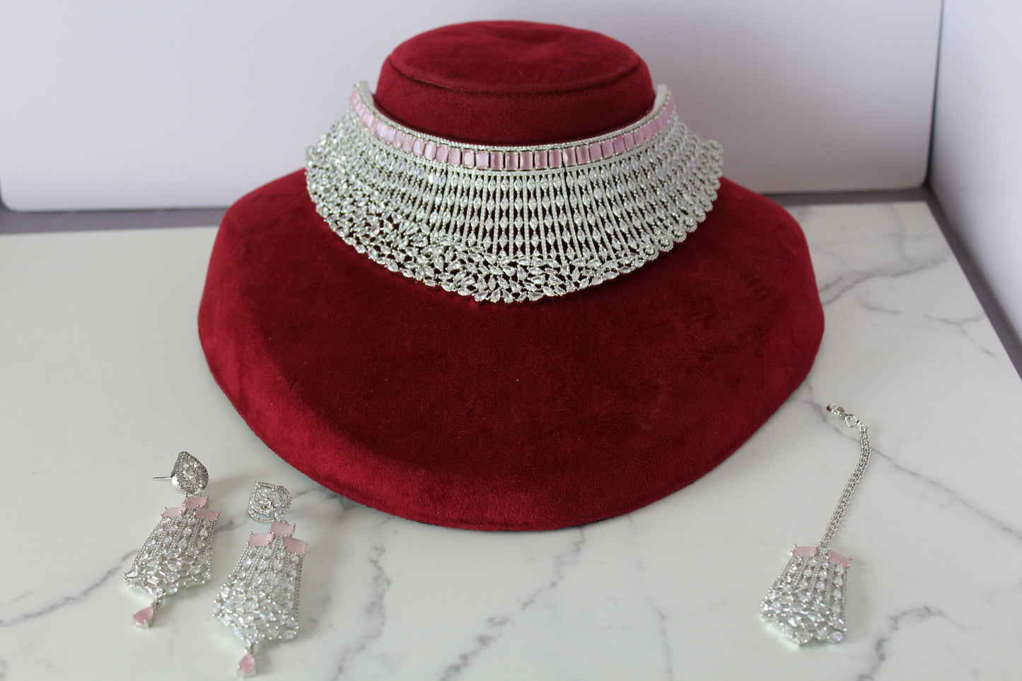 Dewdrop Pink American Diamond Set