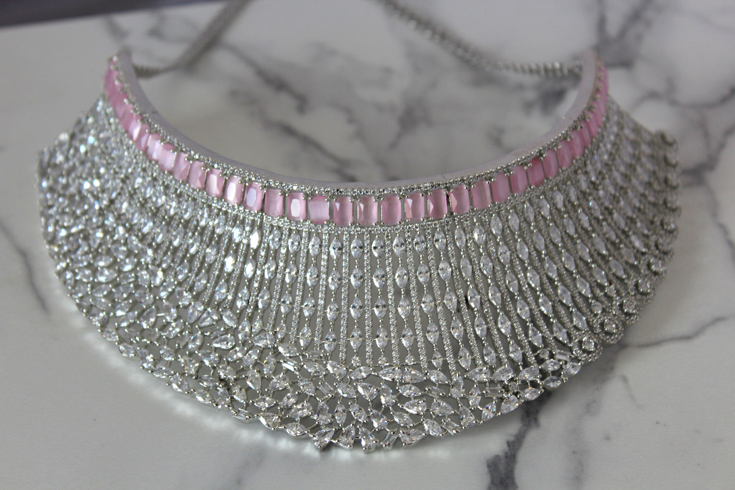 Dewdrop Pink American Diamond Set