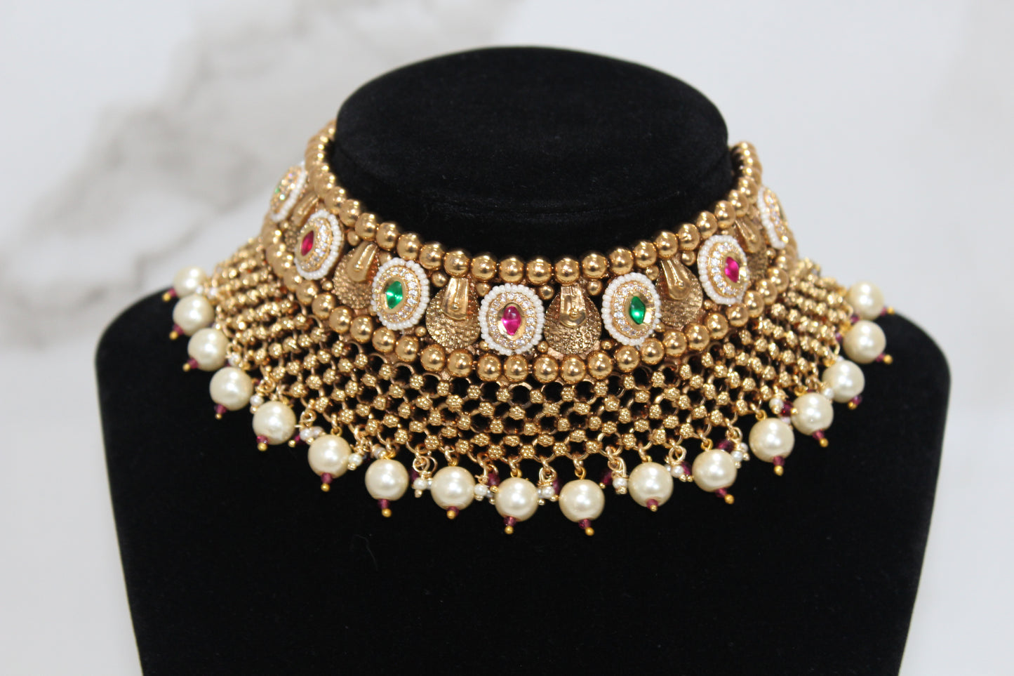 The Rajwada Heirloom Polki Pearl Set - Ruby and Green