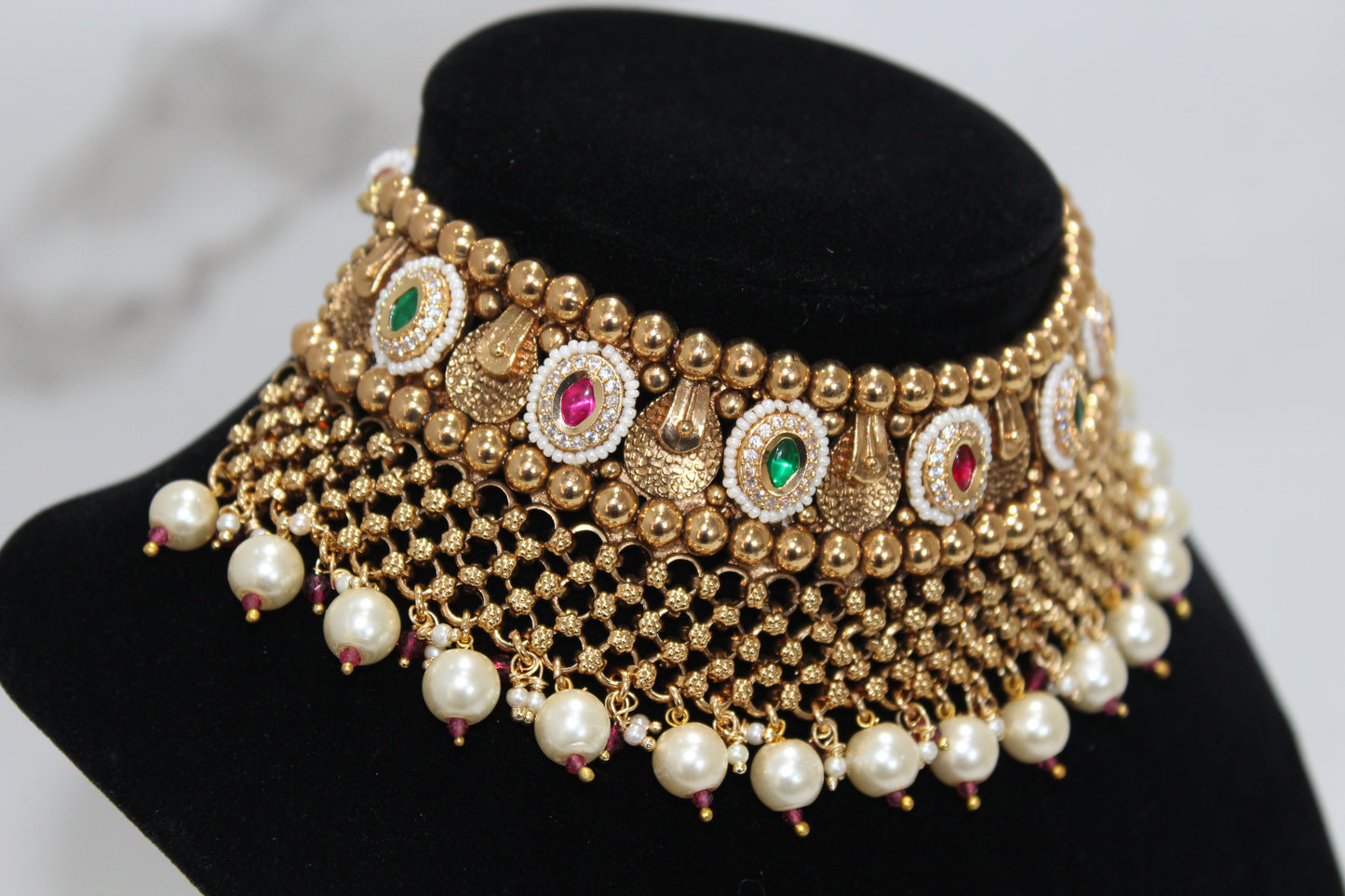 The Rajwada Heirloom Polki Pearl Set - Ruby and Green