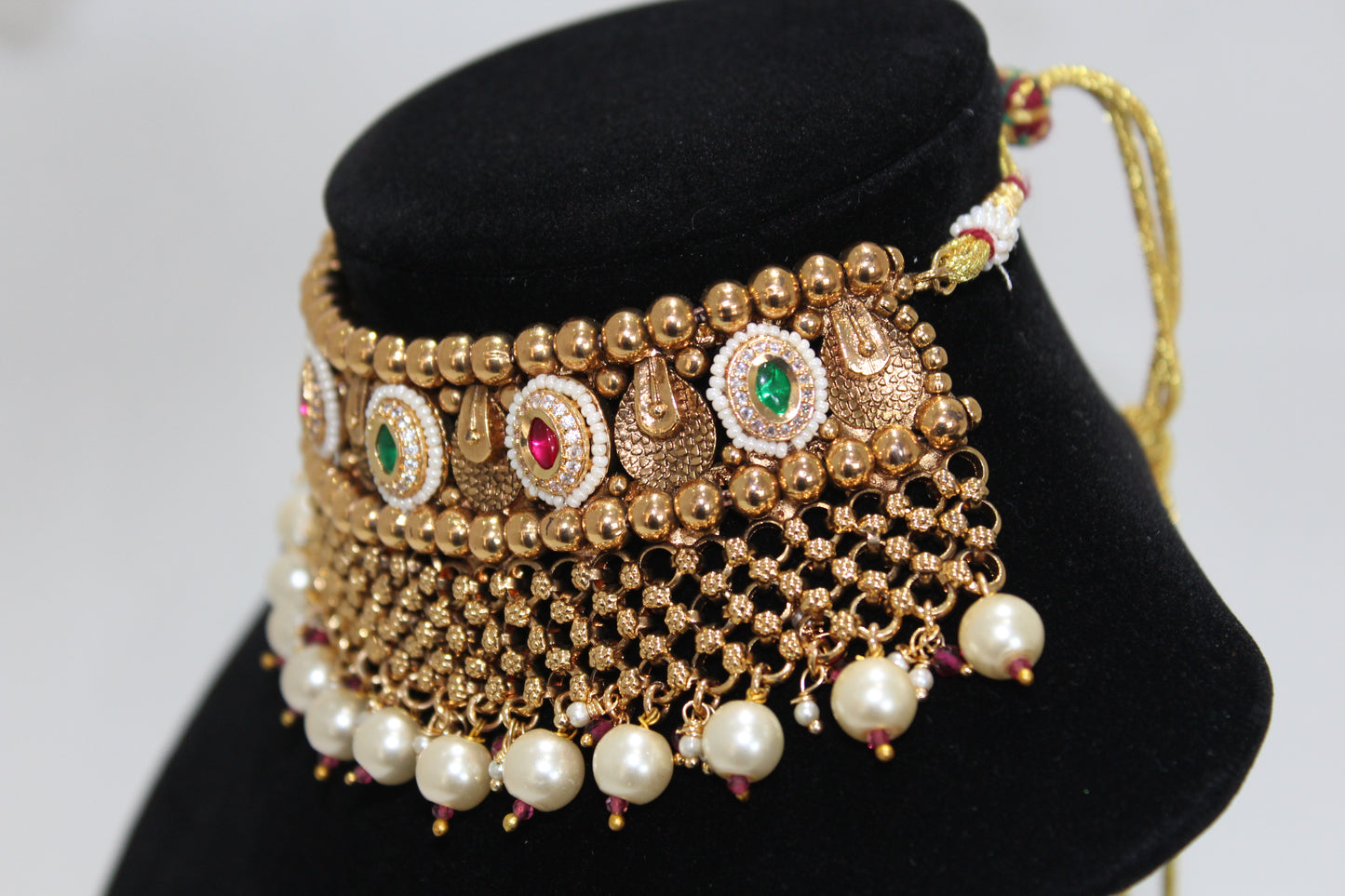 The Rajwada Heirloom Polki Pearl Set - Ruby and Green