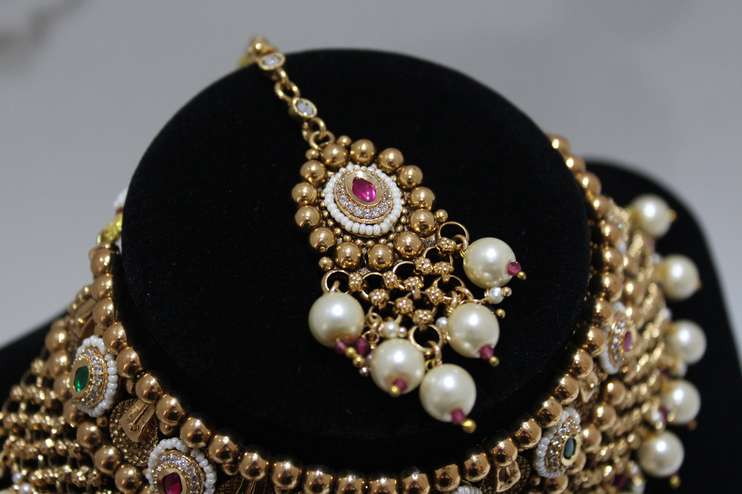 The Rajwada Heirloom Polki Pearl Set - Ruby and Green