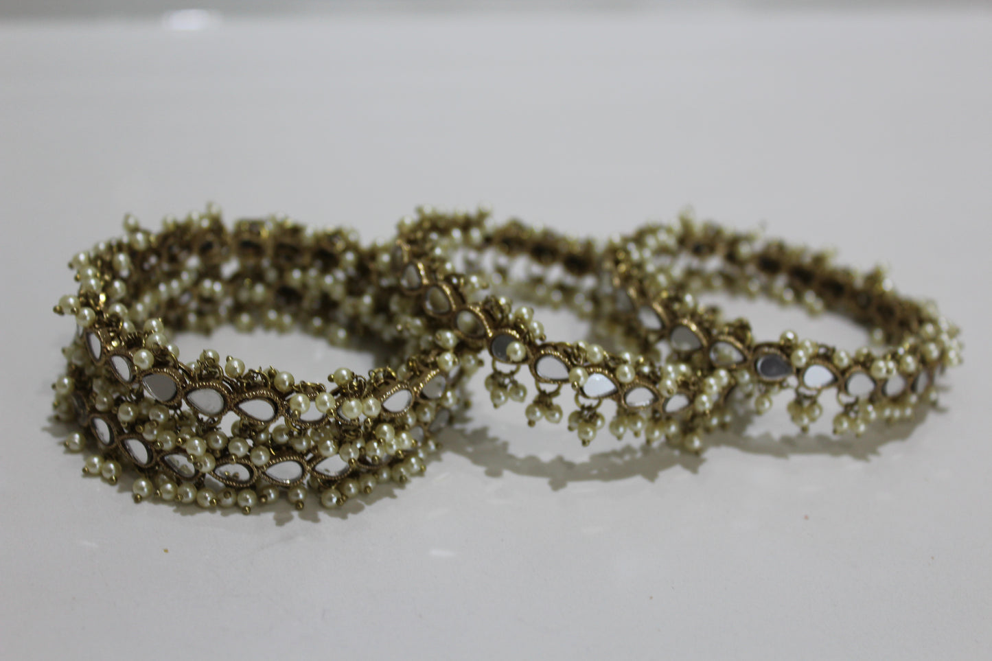 Bronze Pearl Teardrop Mirror Bangles - Set of 4