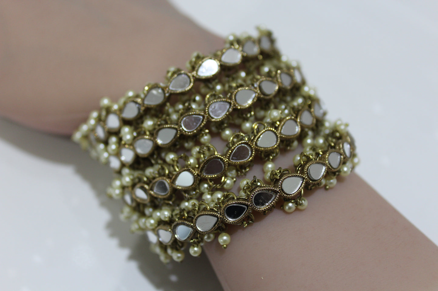 Bronze Pearl Teardrop Mirror Bangles - Set of 4