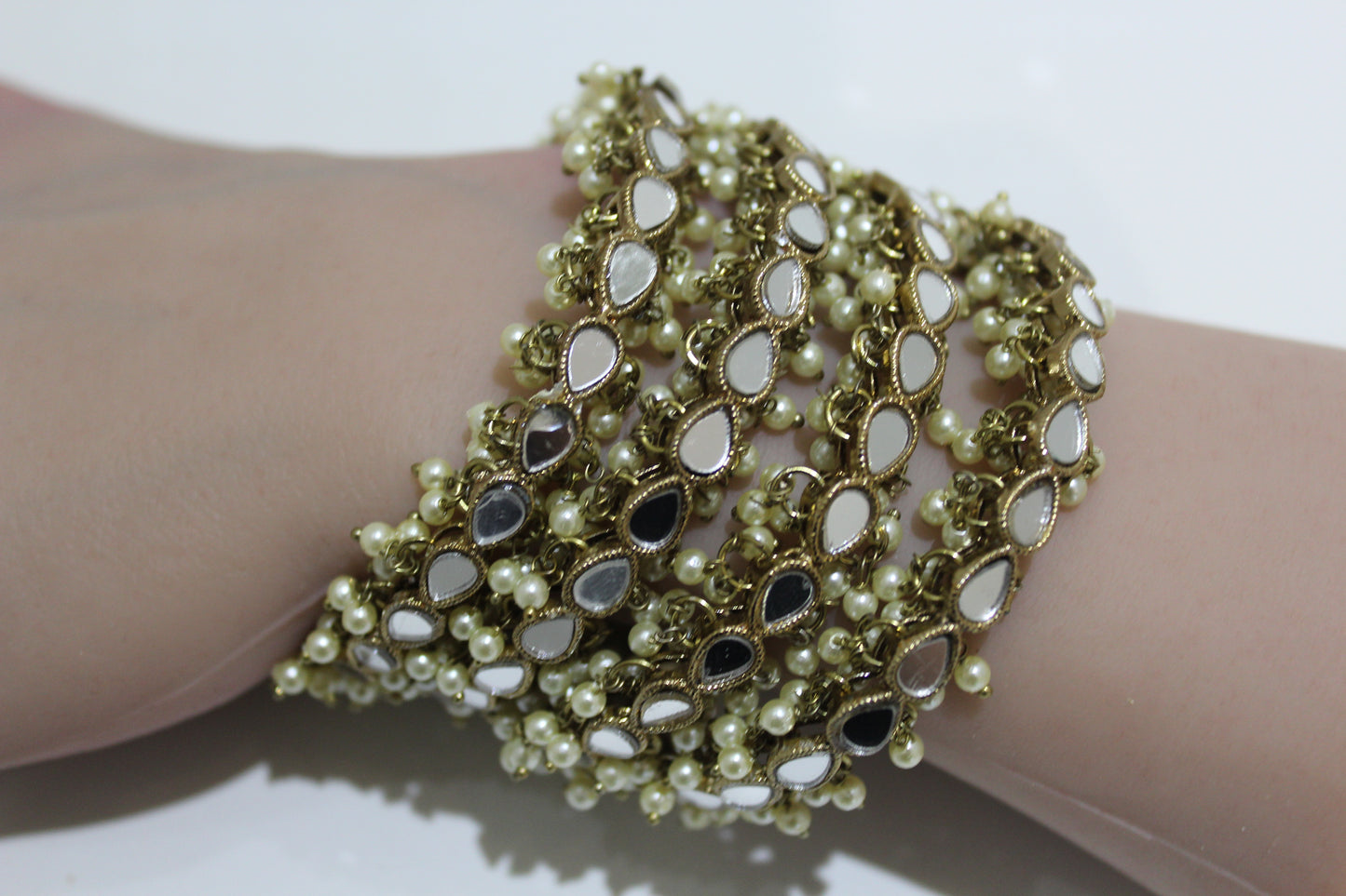 Bronze Pearl Teardrop Mirror Bangles - Set of 4