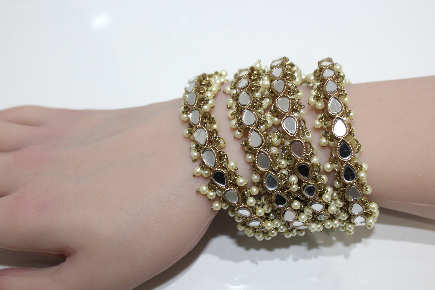 Bronze Pearl Teardrop Mirror Bangles - Set of 4