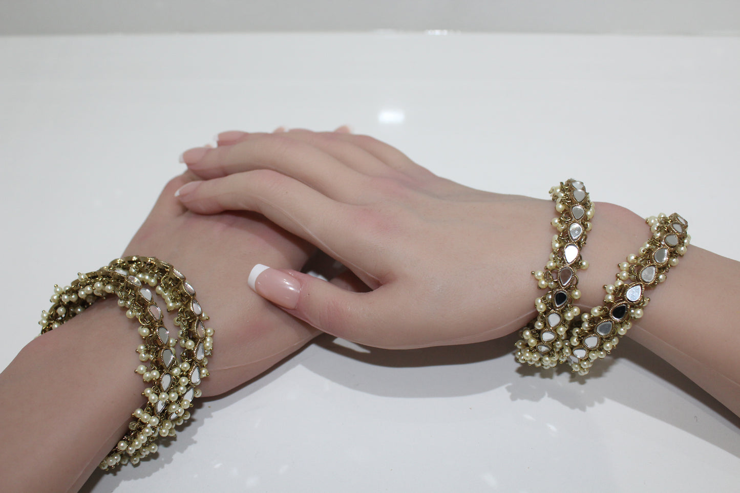Bronze Pearl Teardrop Mirror Bangles - Set of 4