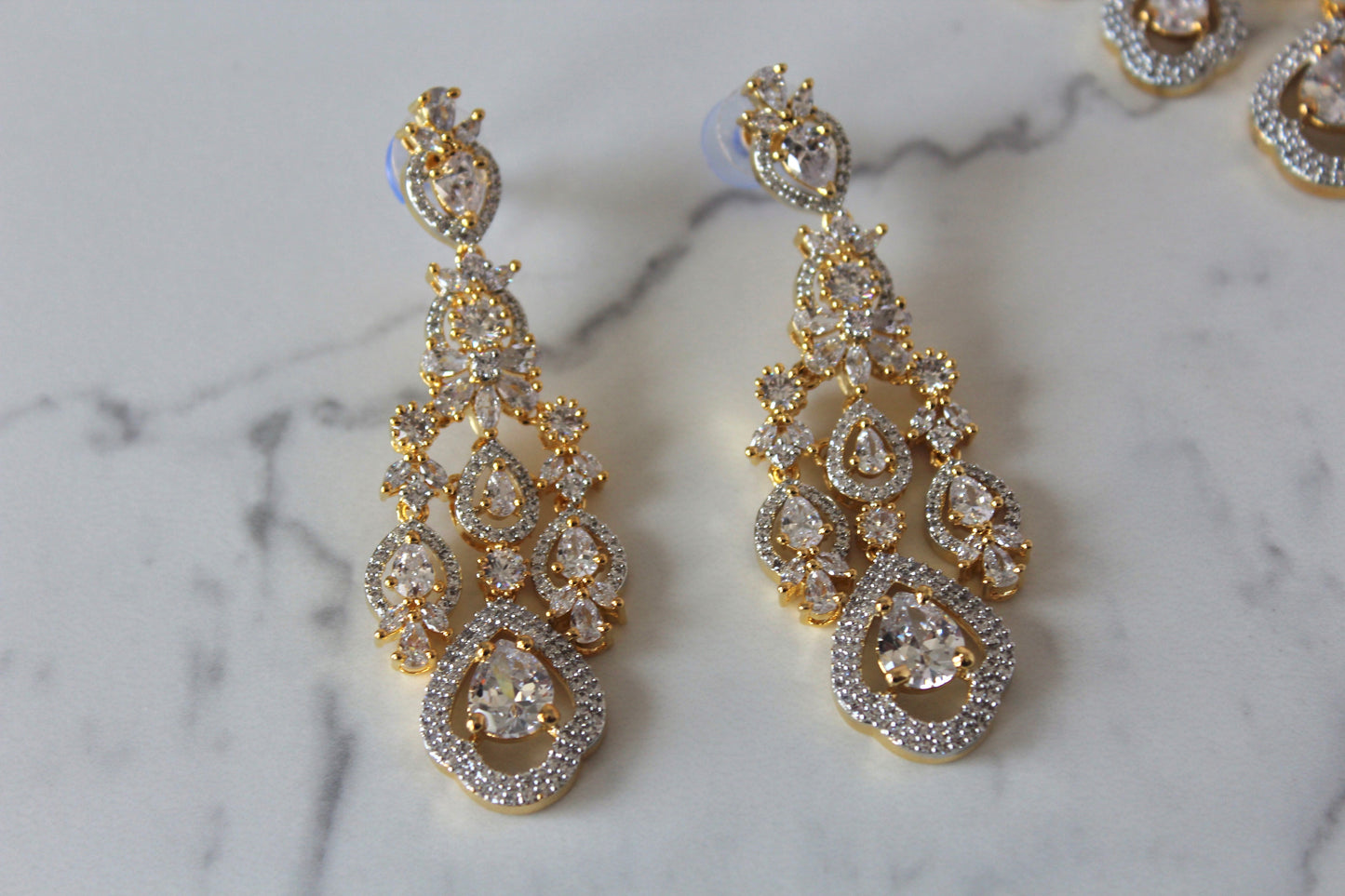 Golden Teardrop American Diamond Set