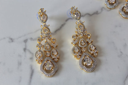 Golden Teardrop American Diamond Set
