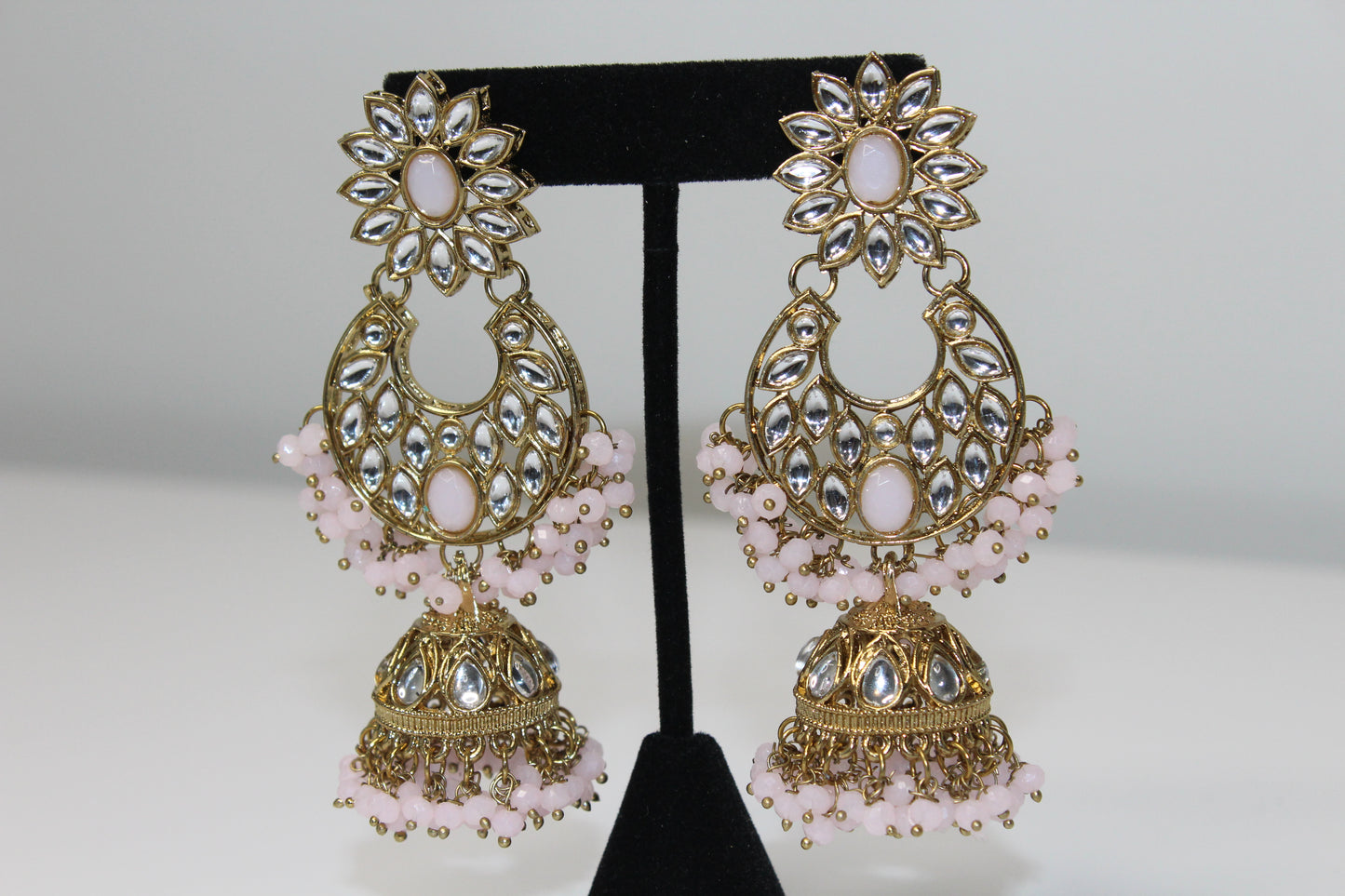 Gleaming Petals Earring and Tikka Set - Pink