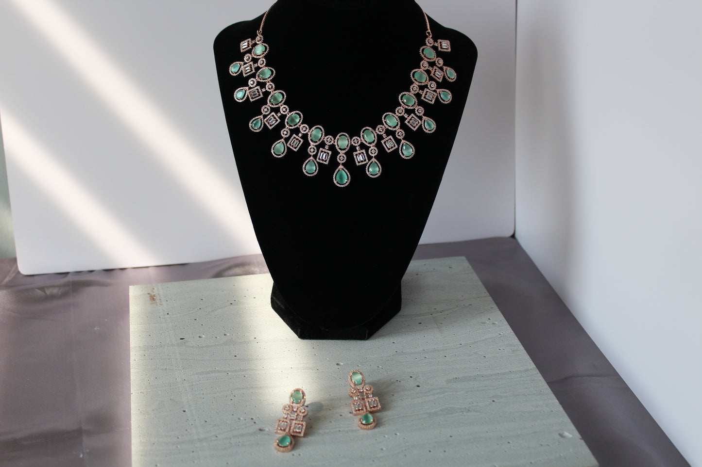 Mint Petal American Diamond Set