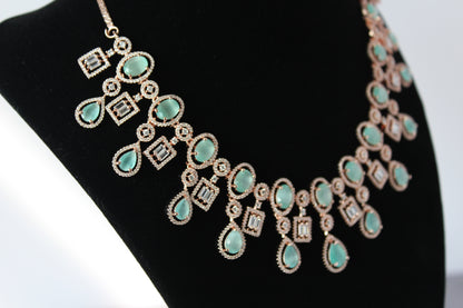 Mint Petal American Diamond Set