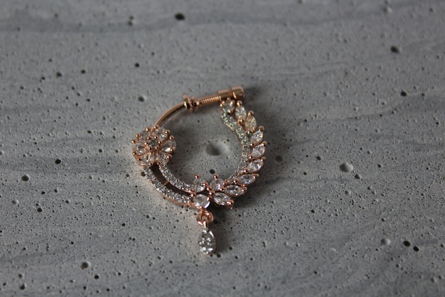 Shimmering Blossom Rose Gold Faux Nose Ring - Left Side