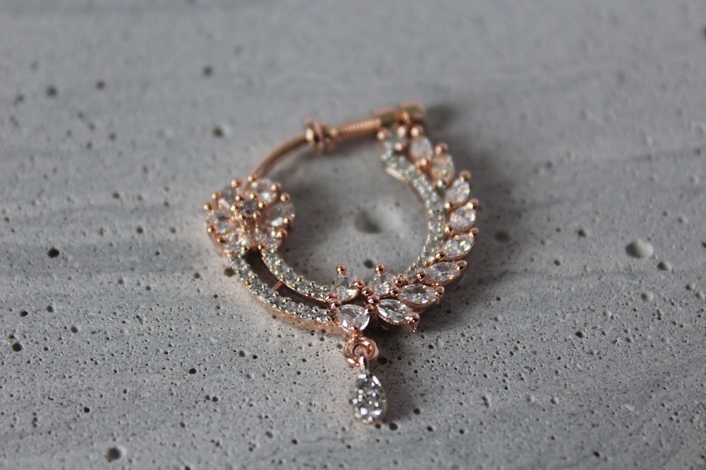 Shimmering Blossom Rose Gold Faux Nose Ring - Left Side