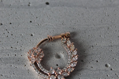 Shimmering Blossom Rose Gold Faux Nose Ring - Left Side