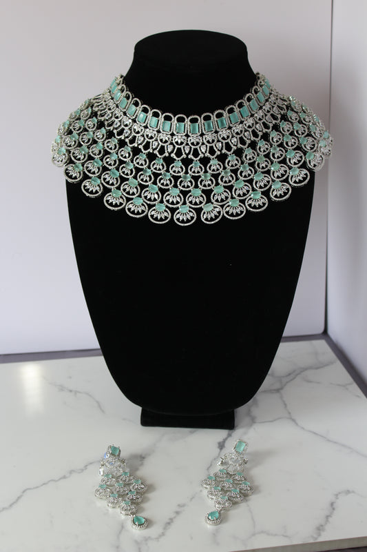 Aqua Bloom American Diamond Set