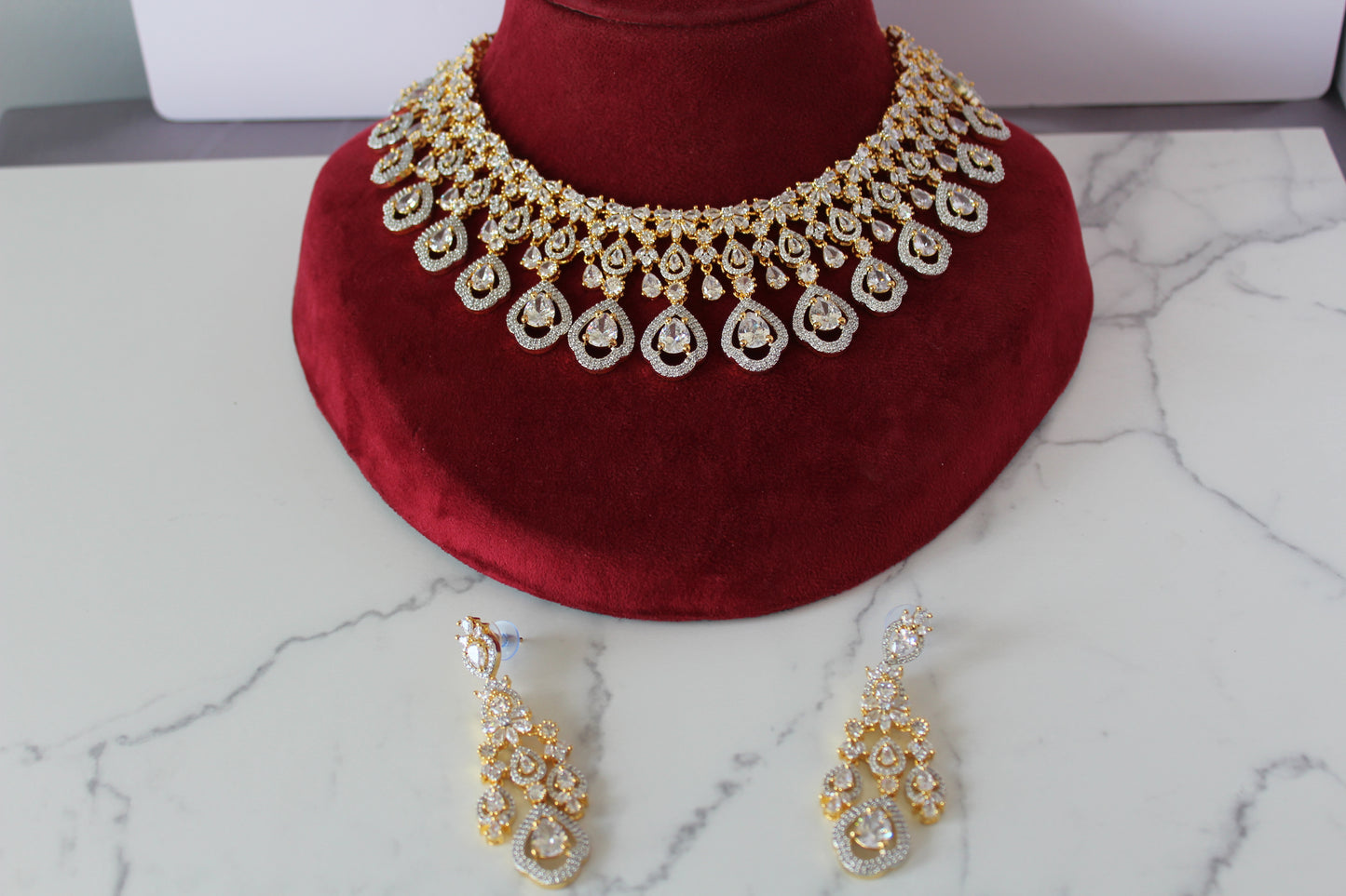 Golden Teardrop American Diamond Set