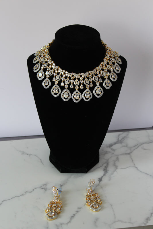 Golden Teardrop American Diamond Set