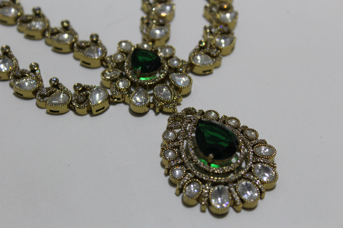 Victorian Grace Moissanite Polki Set - Emerald Green