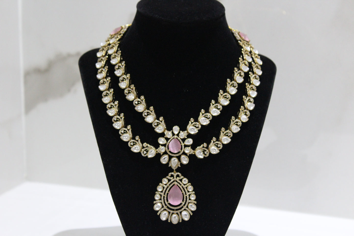 Victorian Grace Moissanite Polki Set - Pink