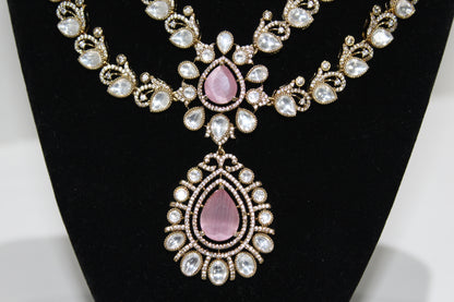 Victorian Grace Moissanite Polki Set - Pink