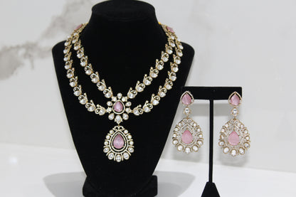 Victorian Grace Moissanite Polki Set - Pink