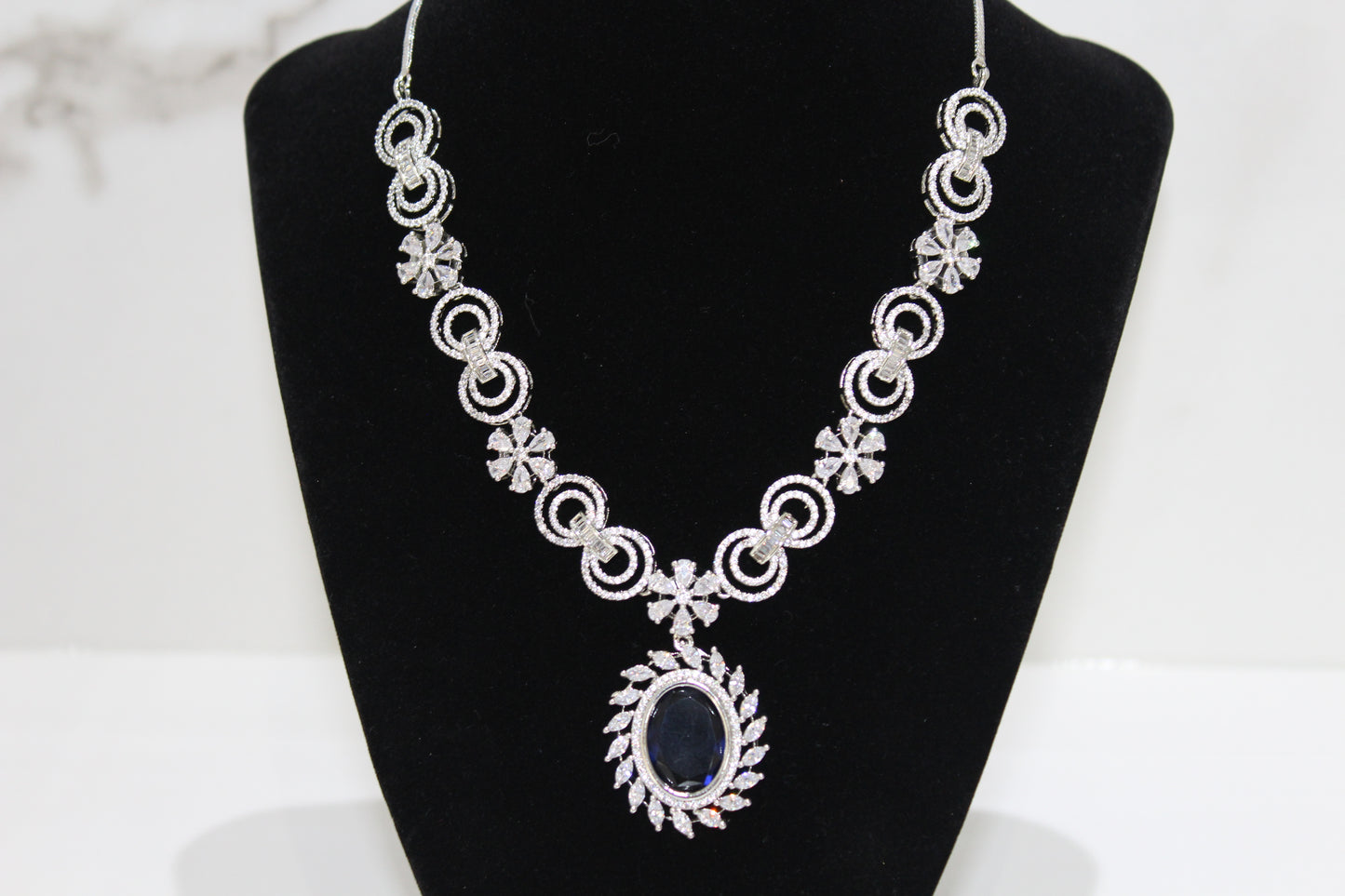 Midnight Sapphire Halo American Diamond Set