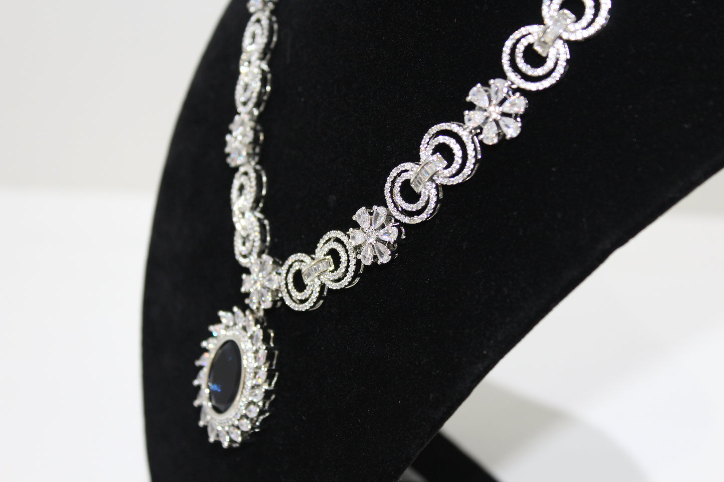 Midnight Sapphire Halo American Diamond Set