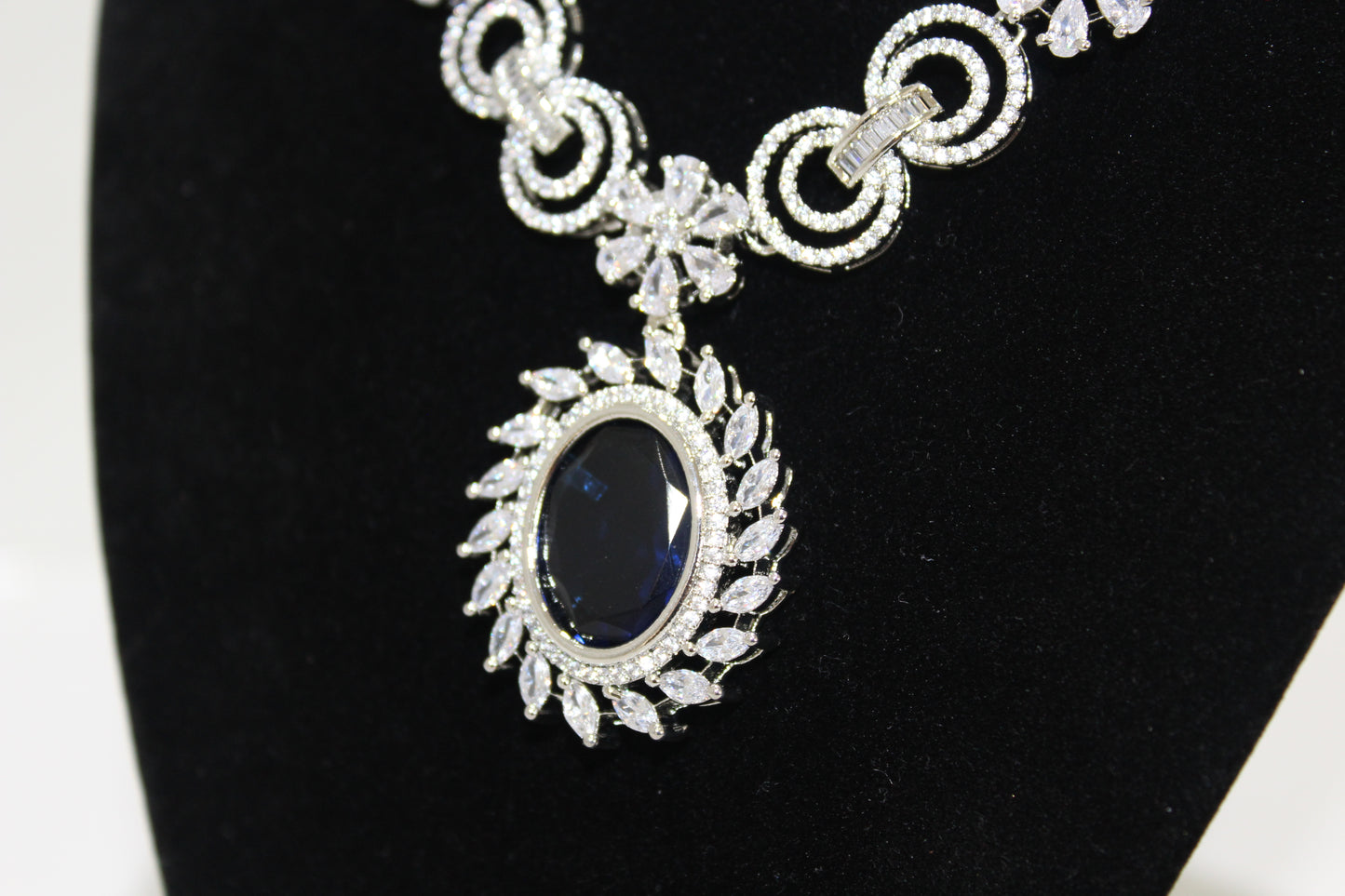 Midnight Sapphire Halo American Diamond Set