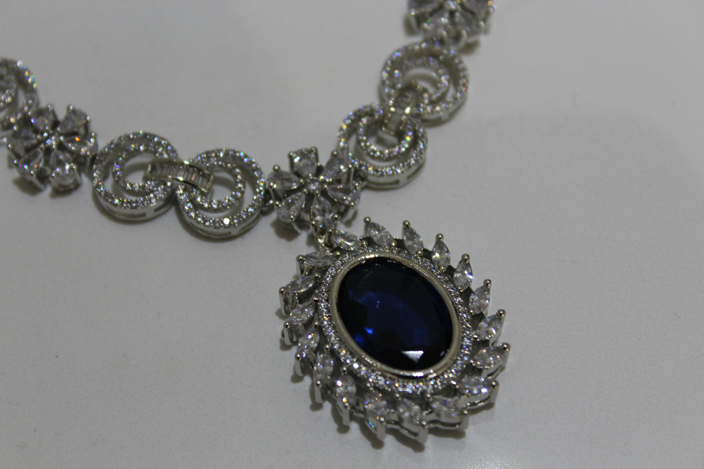 Midnight Sapphire Halo American Diamond Set