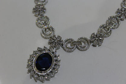 Midnight Sapphire Halo American Diamond Set