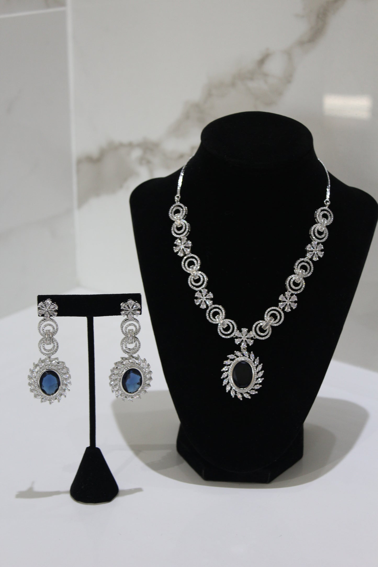 Midnight Sapphire Halo American Diamond Set