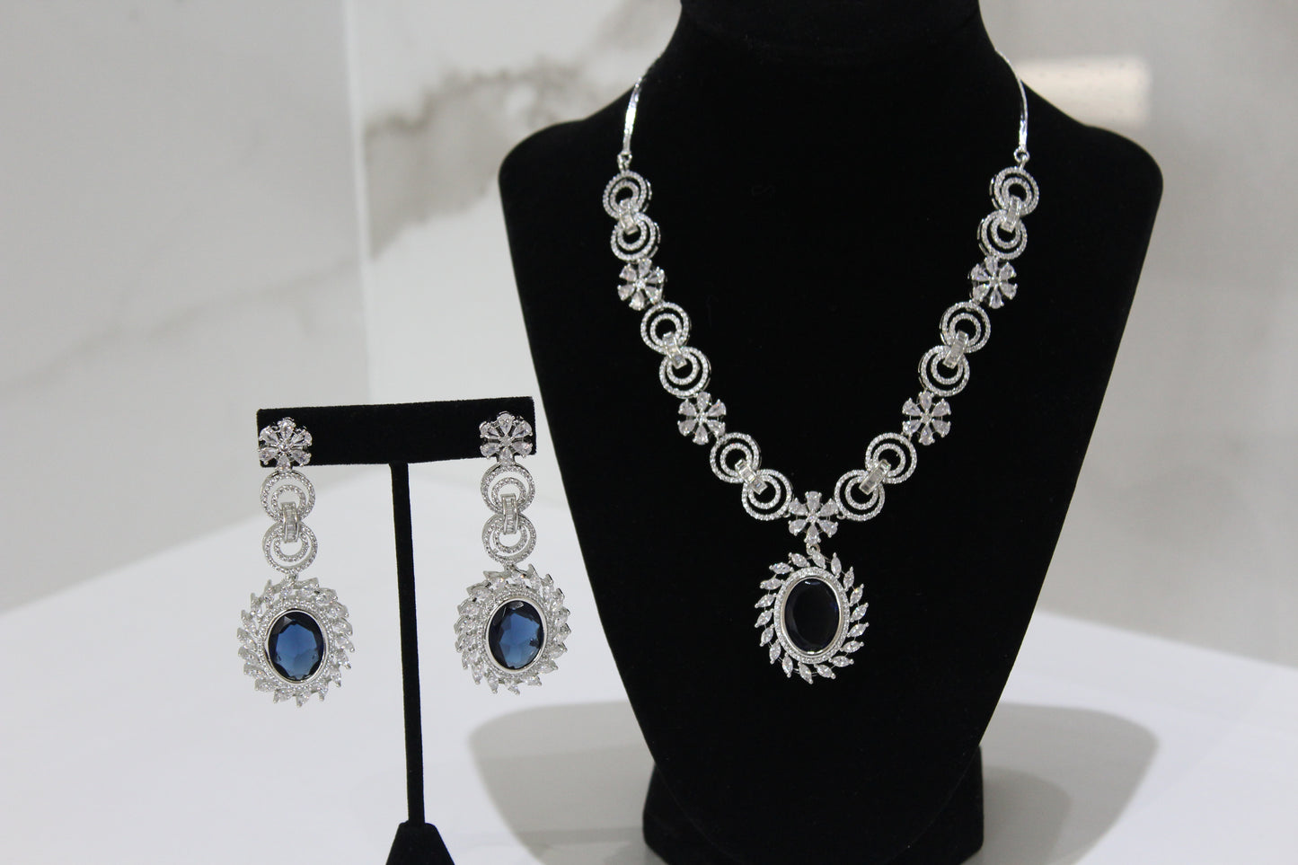 Midnight Sapphire Halo American Diamond Set