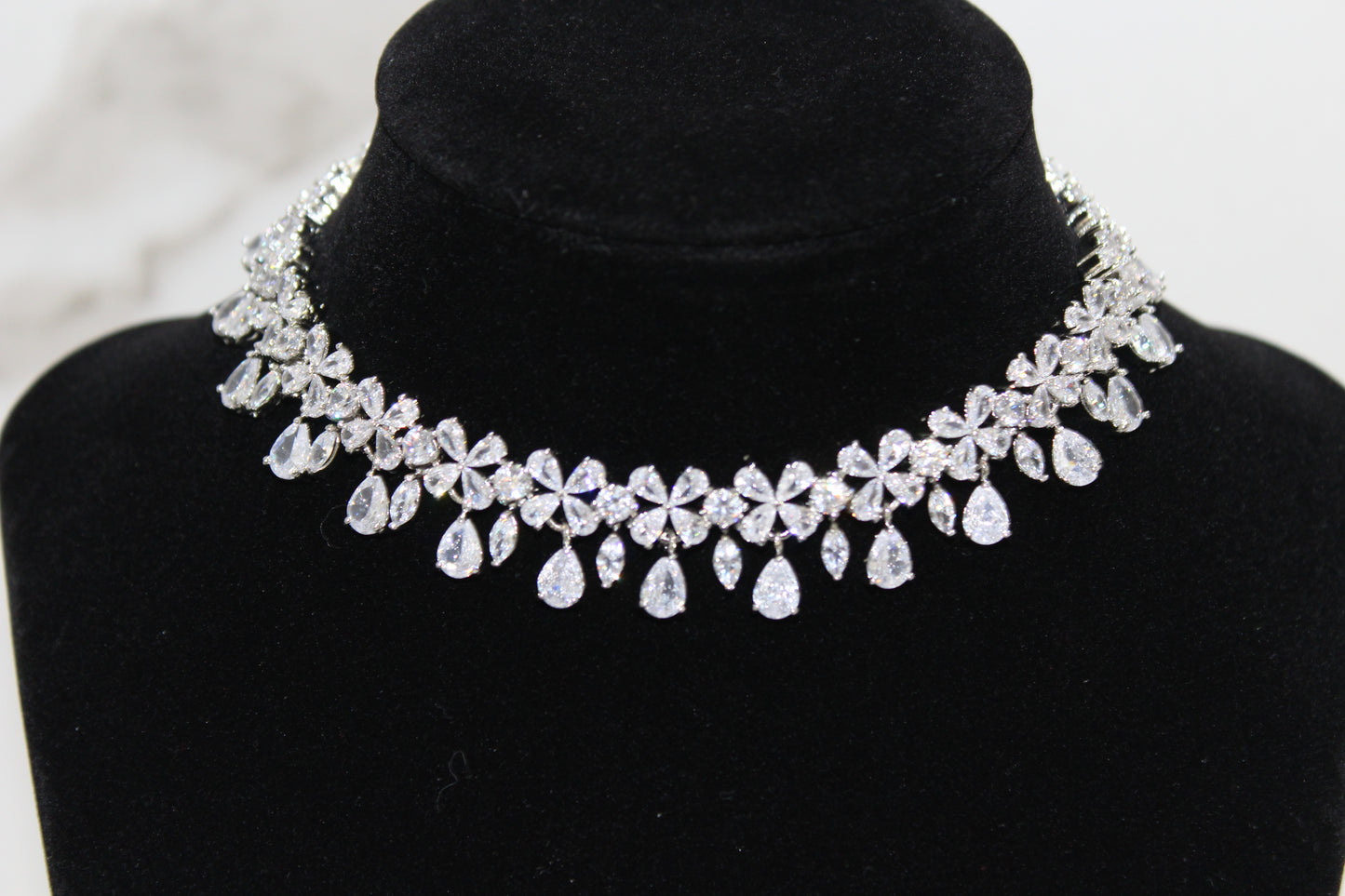 Crystal Petal American Diamond Set - Silver