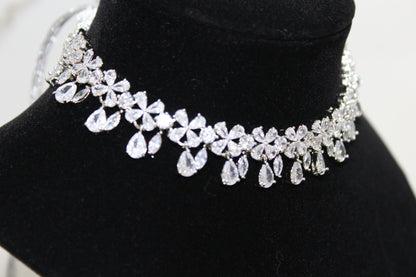 Crystal Petal American Diamond Set - Silver