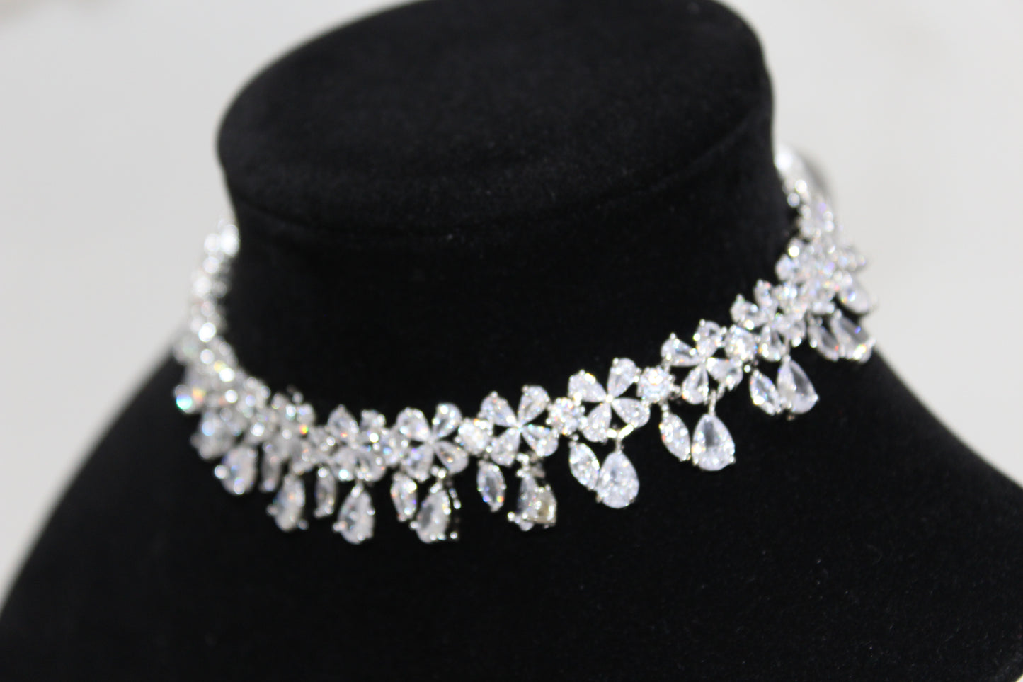 Crystal Petal American Diamond Set - Silver