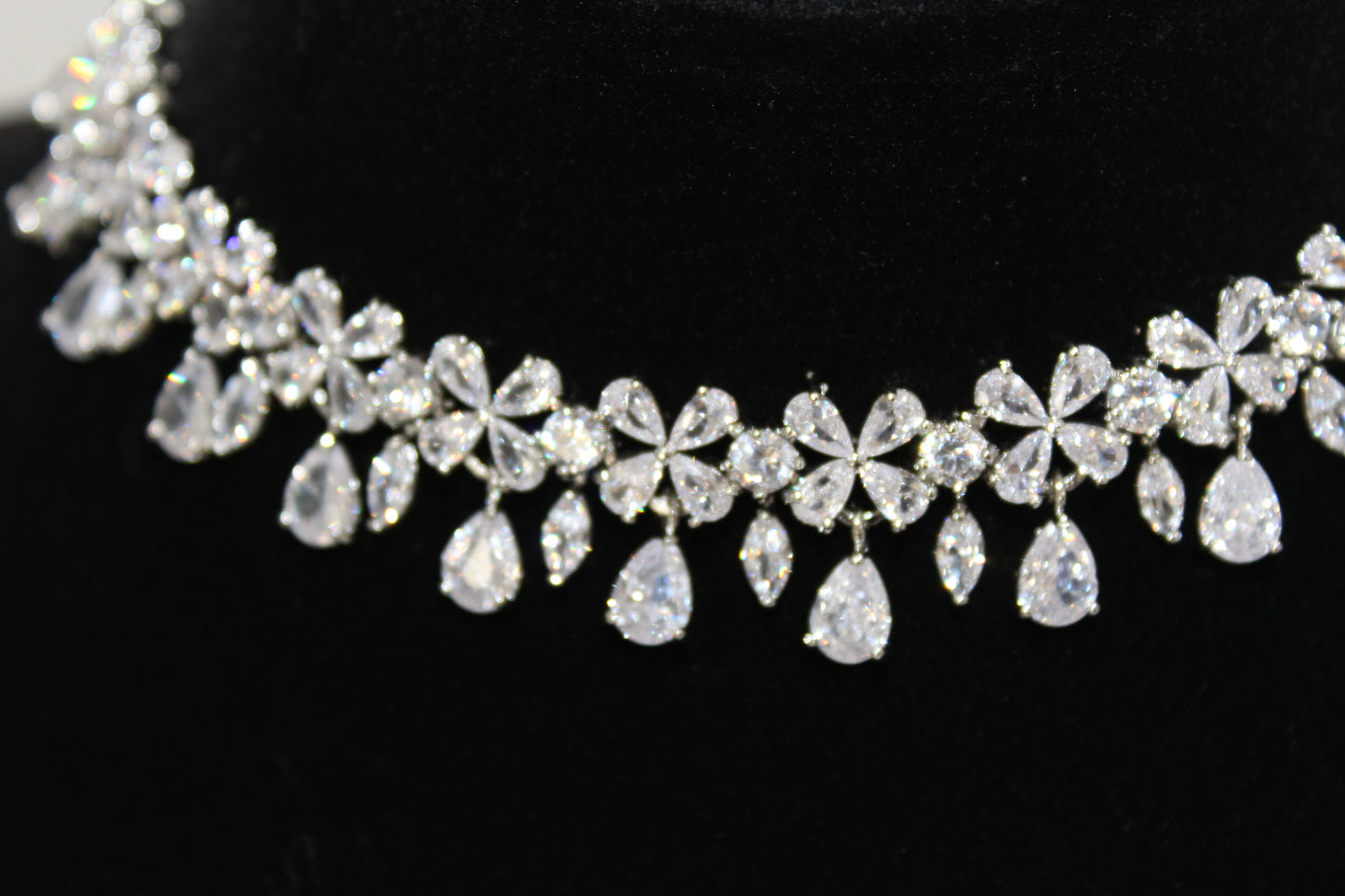 Crystal Petal American Diamond Set - Silver