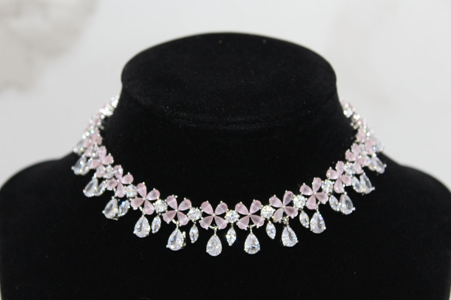 Crystal Petal American Diamond Set - Pink