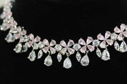 Crystal Petal American Diamond Set - Pink