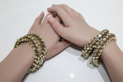 Bronze Pearl Teardrop Mirror Bangles - Set of 4