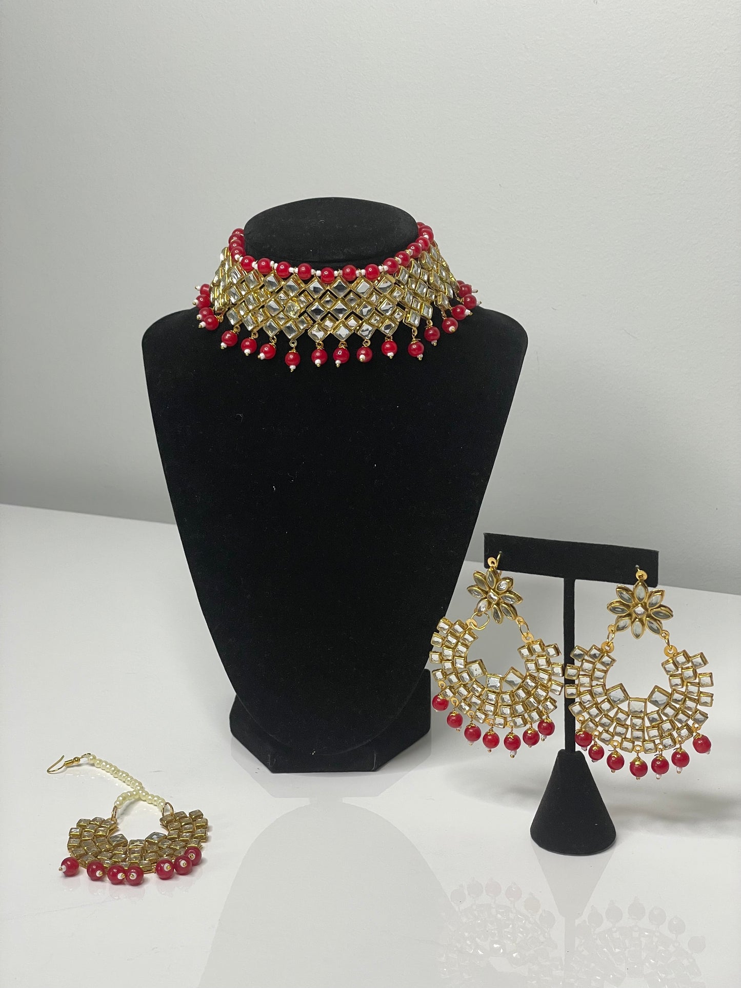 Floral Fantasy Pachi Kundan Choker Set - Red