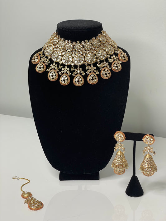 Peach Perfection Pachi Kundan Bridal Set