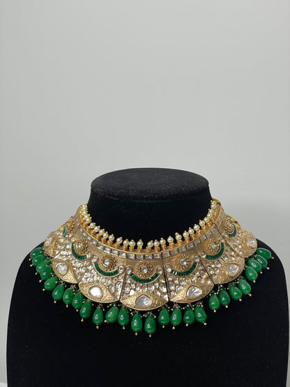 Regal Pachi Kundan Bridal Set - Green