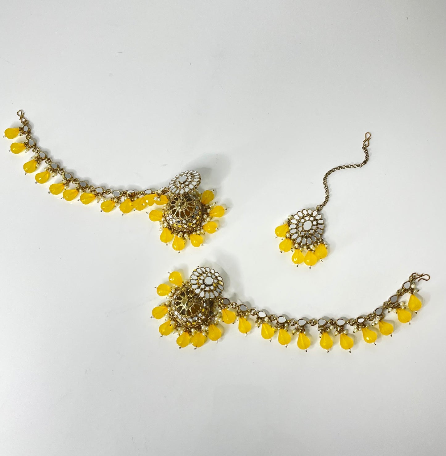 Radiant Citrine Chain Earring and Tikka Set