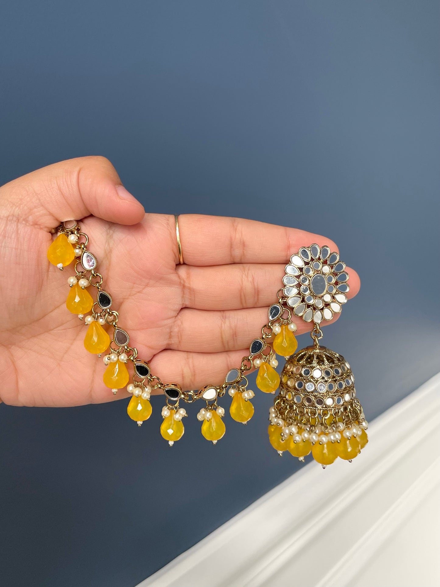 Radiant Citrine Chain Earring and Tikka Set